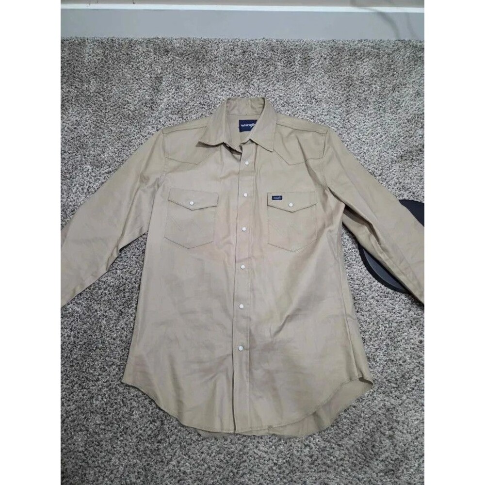 Wrangler Cowboy Cut Shirt Mens M Pearl Snap Long Sleeve Tan